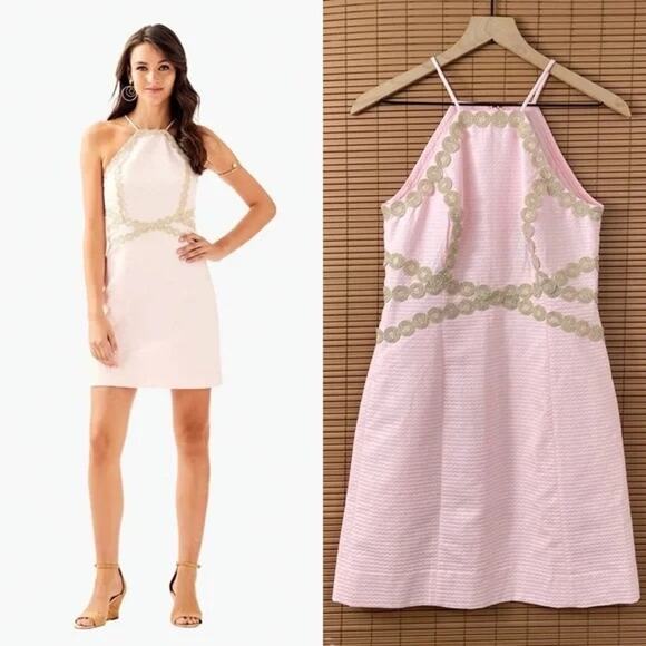 Lilly Pulitzer Pearl Shift‎ Paradise Tint Pink Metallic Gold Dress - Picture 1 of 15